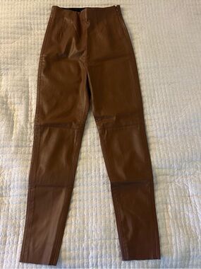 ZARA Brown Faux Leather Pants Slim Fit